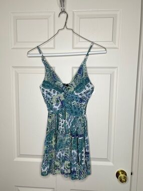 Angie green blue mini dress size medium with adjustable straps